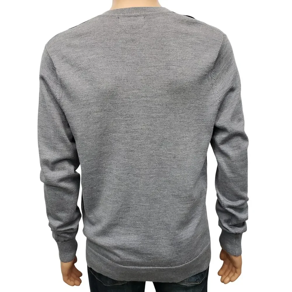 Banana Republic 100% Merino Wool Sweater Men L Argyle Diamond V Neck Gray Blue